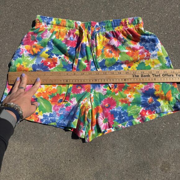 90s Pinwheels Bold Colorful Floral Pull On Elastic Waist Lounge Shorts Cotton - Picture 2 of 10